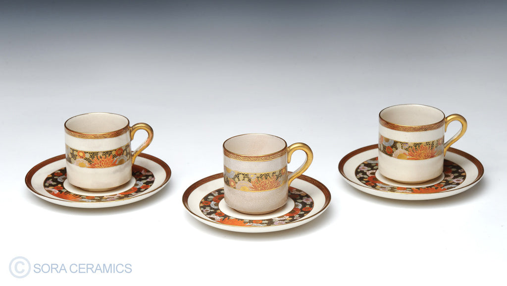 Satsuma cups with red and gold designs