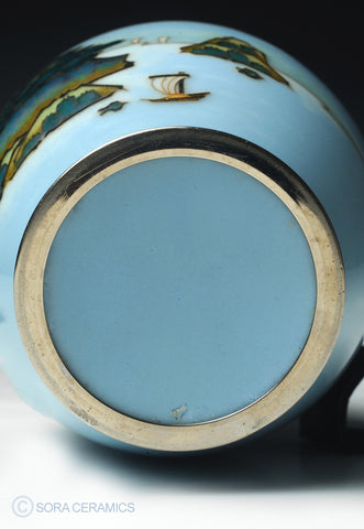 sky blue cloisonne vase with design