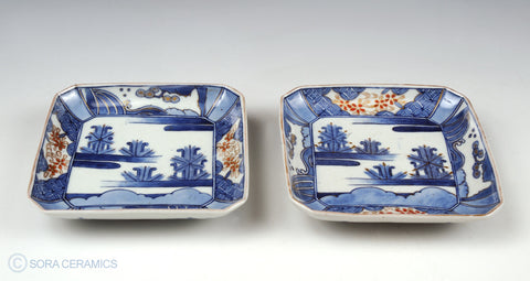 Imari small plates, square, blue and white
