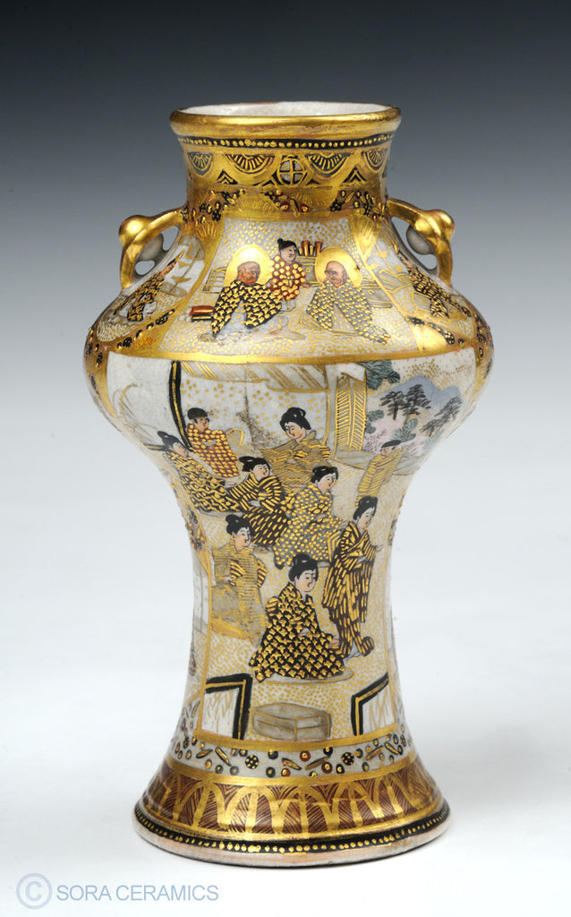 Satsuma vase, polychrome and gold figures and designs