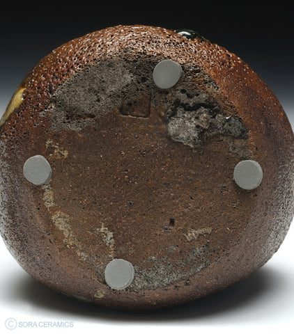 sake flask, brown glazed pottery