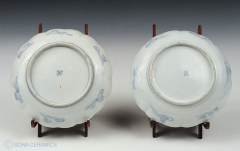 Imari plates, 2 large, polychrome on blue and white