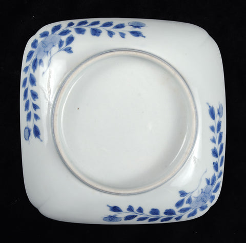 Nabishima plates, square, blue floral designs on white