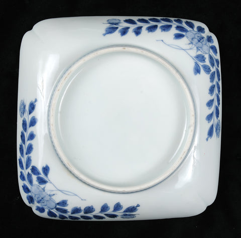 Nabishima plates, square, blue floral designs on white