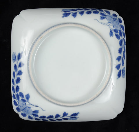 Nabishima plates, square, blue floral designs on white