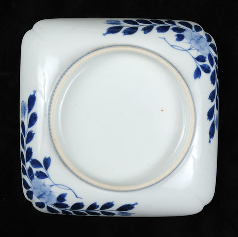 Nabishima plates, square, blue floral designs on white