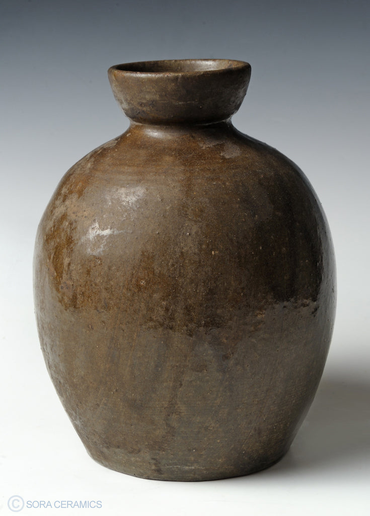 pottery large jar, brown streaked glaze
