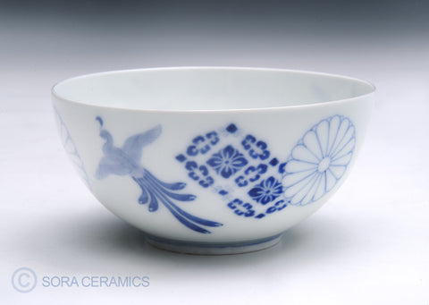 white bowls with blue floral designs