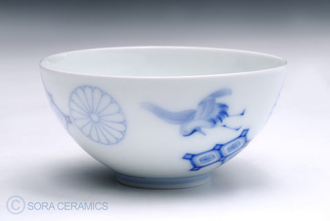 white bowls with blue floral designs