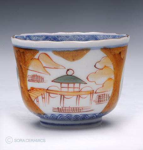 Imari choko cup, blue and white, bird motifs