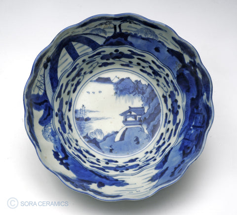 Imari bowl, large, blue and white