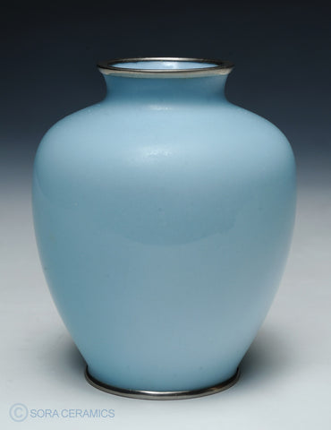 sky blue cloisonne vase with design