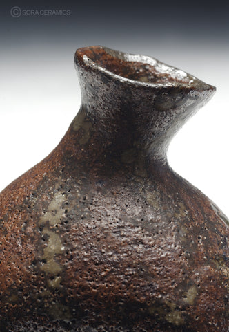 sake flask, brown glazed pottery