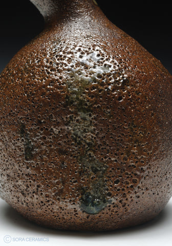 sake flask, brown glazed pottery