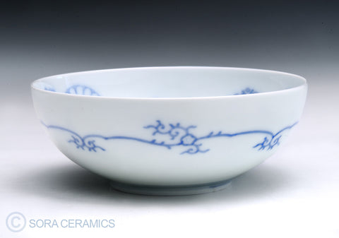 white bowl with blue floral designs