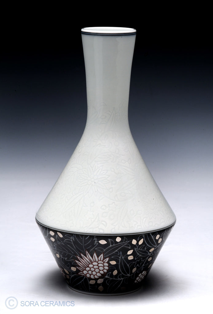 white porcelain vase, dark base